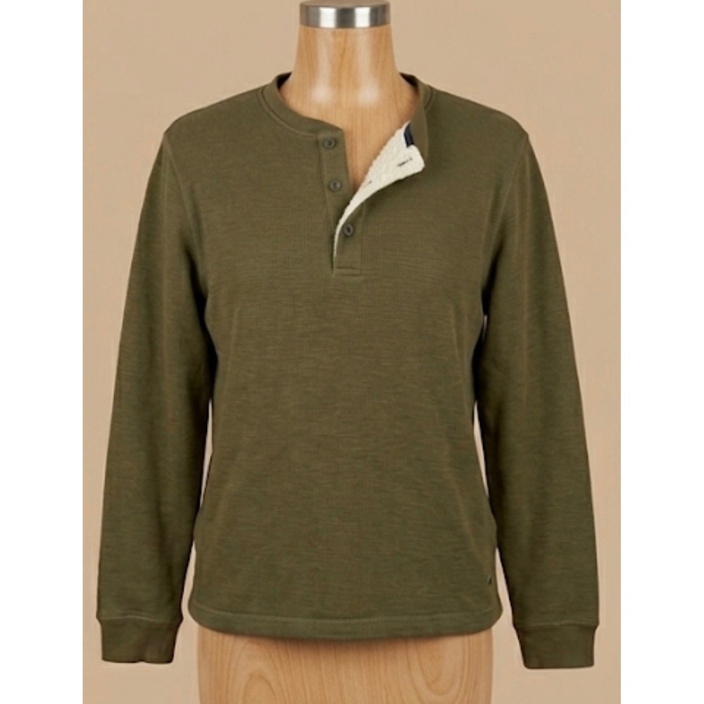 Tailor Vintage Mens Large Olive Green Sherpa Lined Henley Sweatshirt Pullover